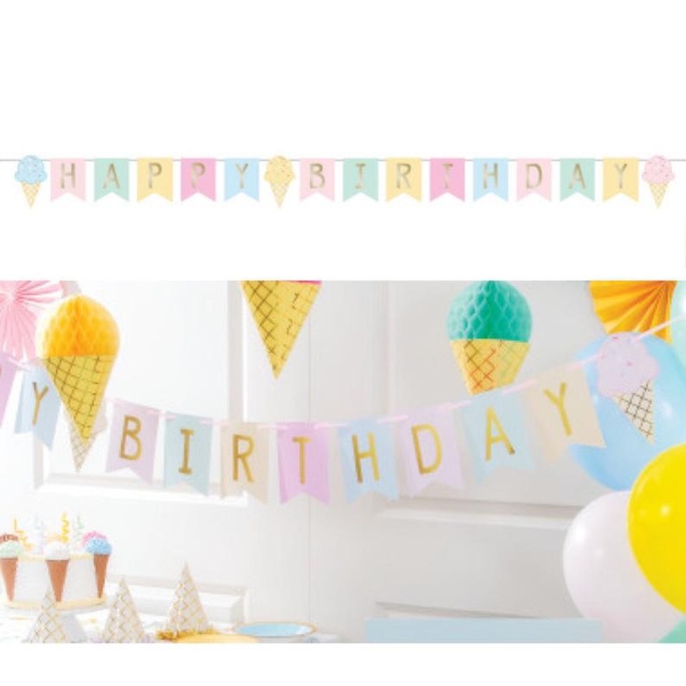 Ice Cream Party Decor - Happy Birthday Banner